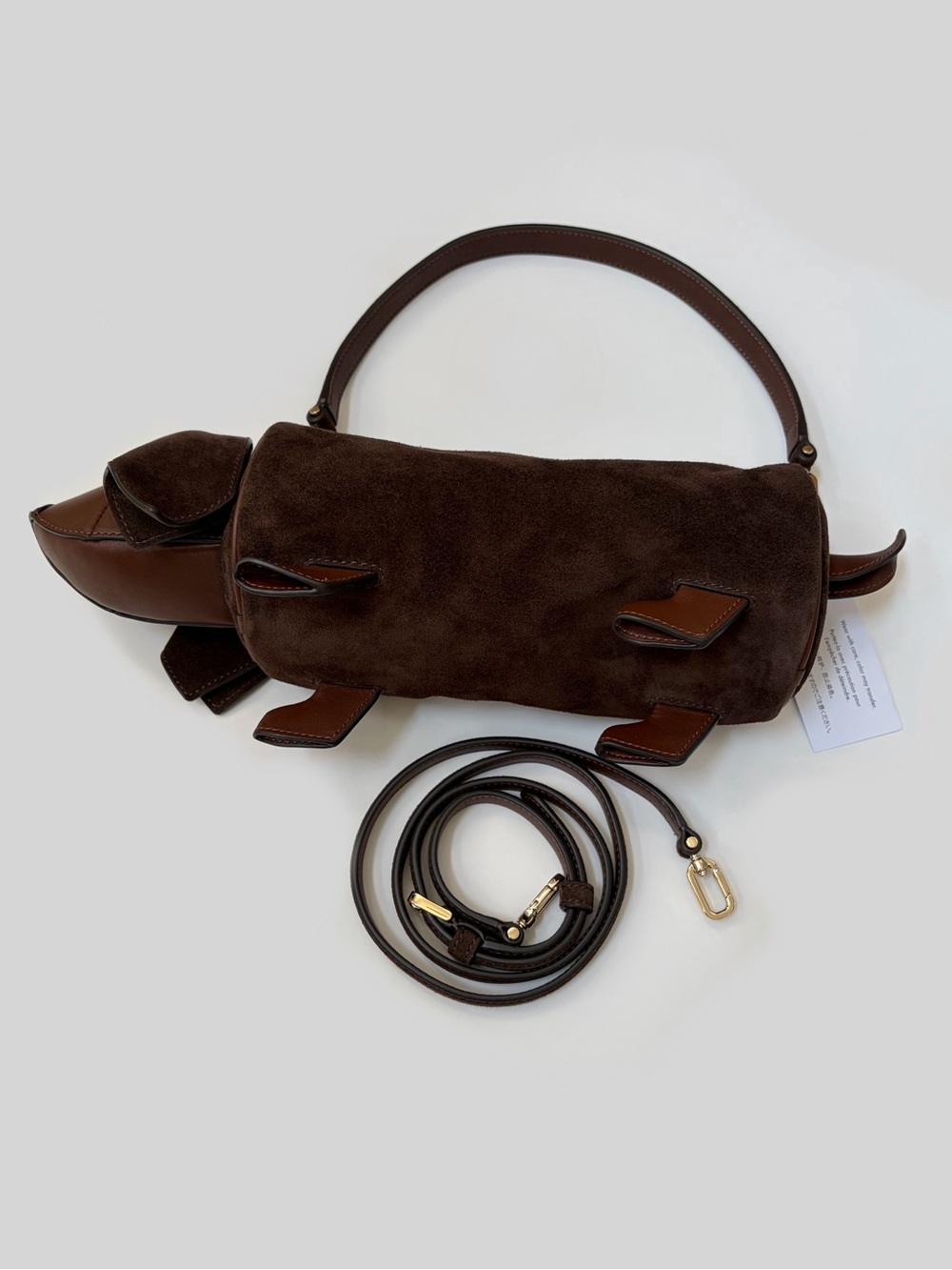 ♠️Kate Spade New York Charlie Dachshund Dog Suede Crossbody Bag, Brown NWT - Picture 5 of 8